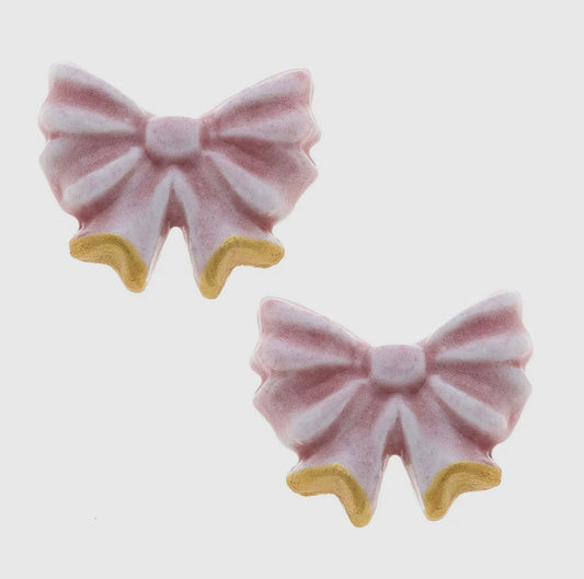 Lucy Porcelain Bow Stud Earrings Pink