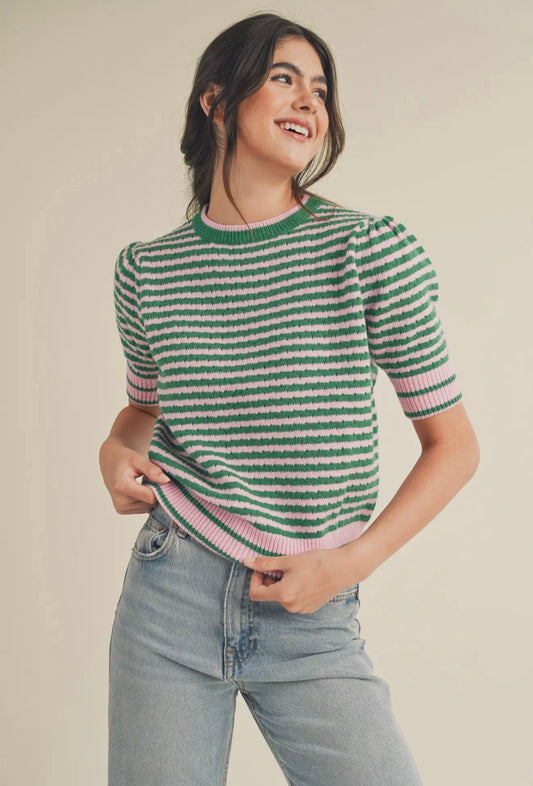 Sarah Striped Knit Top- Pink/Green