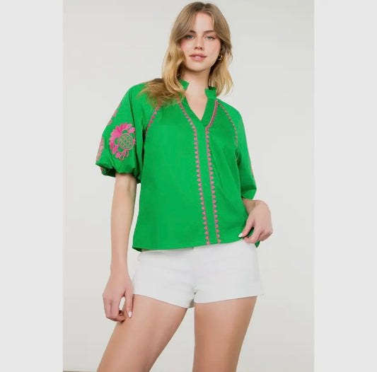 Embroider Me Pink-Green Top