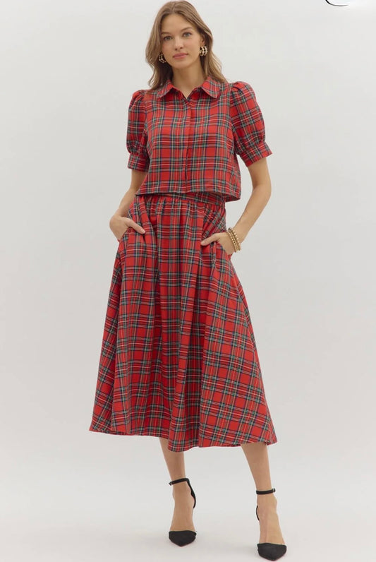 Christmas Plaid Skirt Set