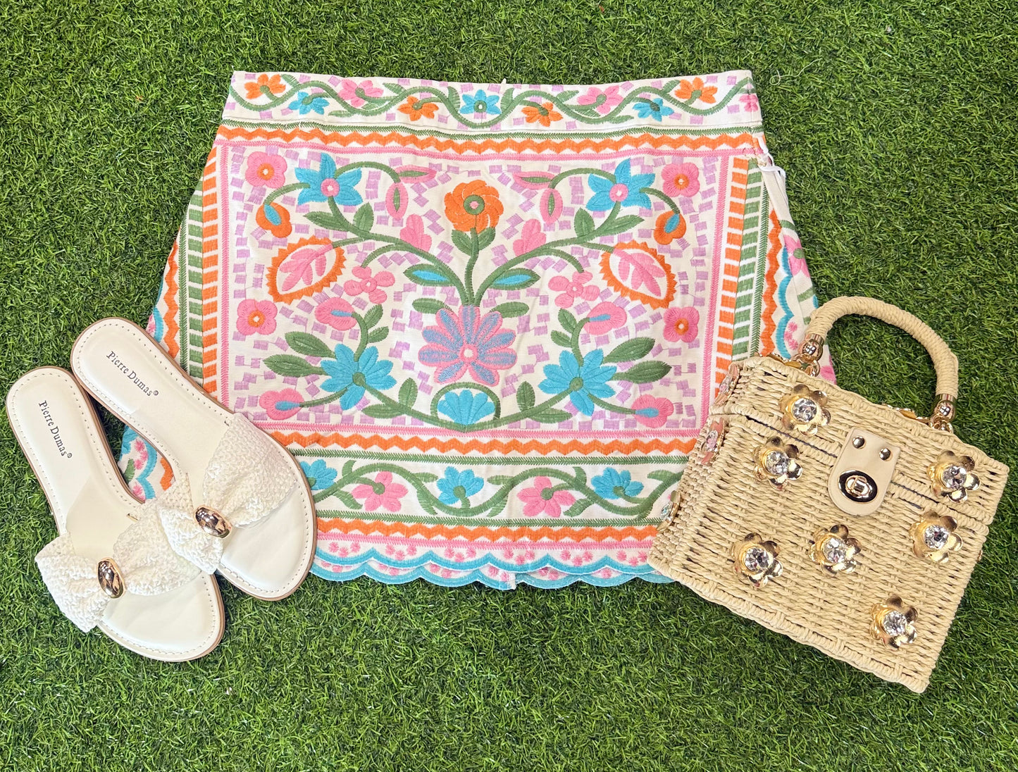 The Chloe Skirt- Multi Embroidery