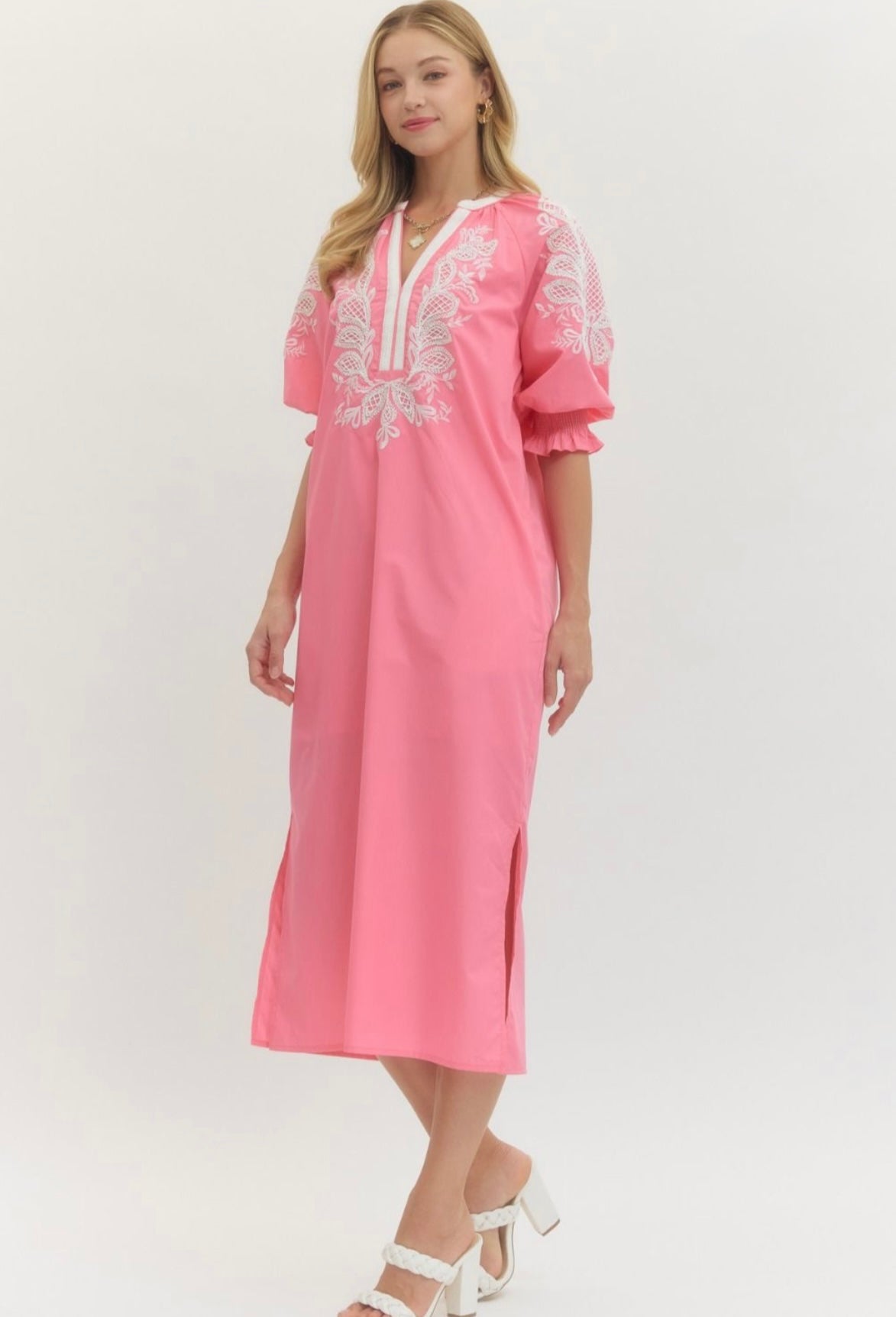 Erica Embroidered Dress- Pink