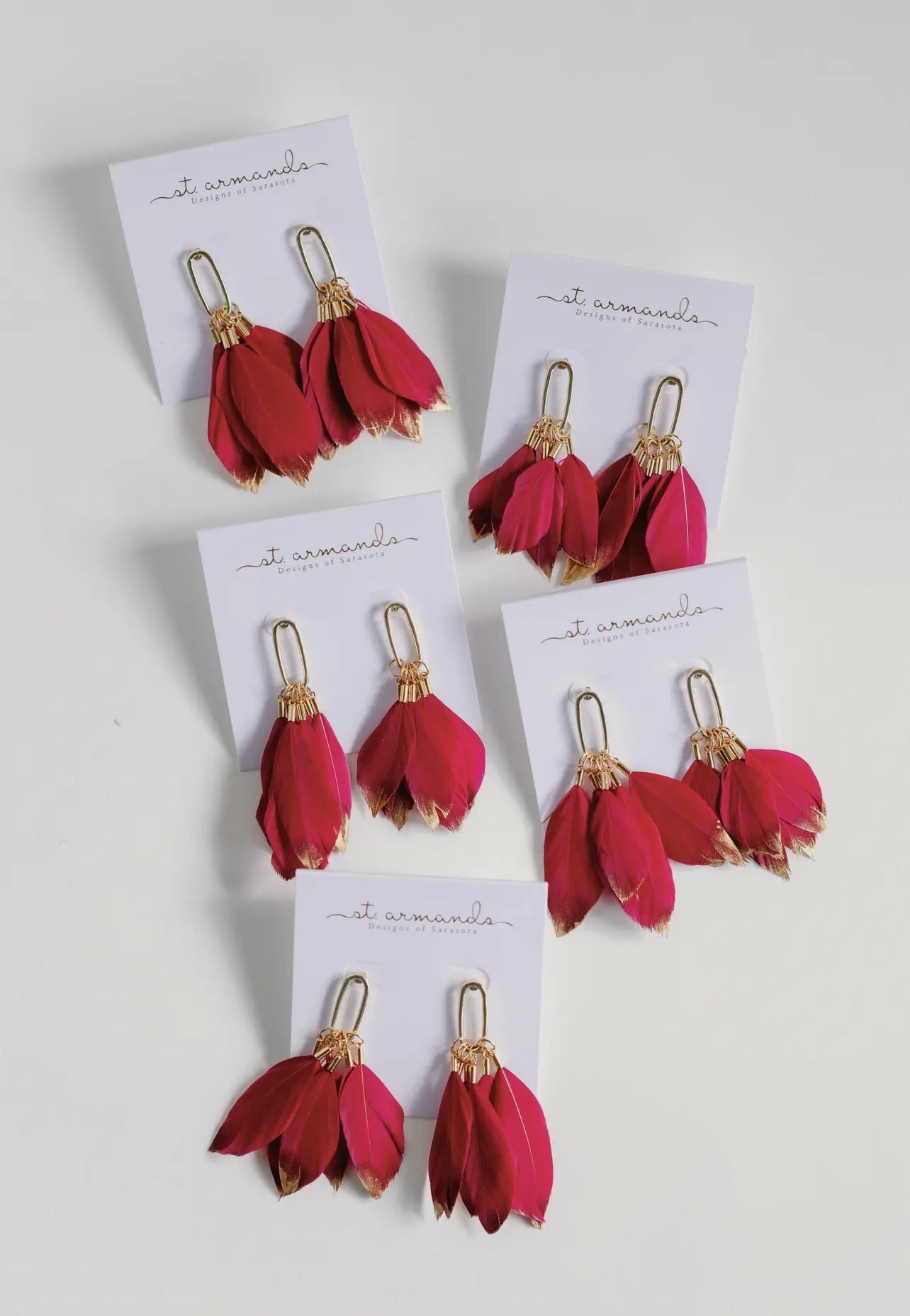 Red and Gold Dipped Feather Earrings