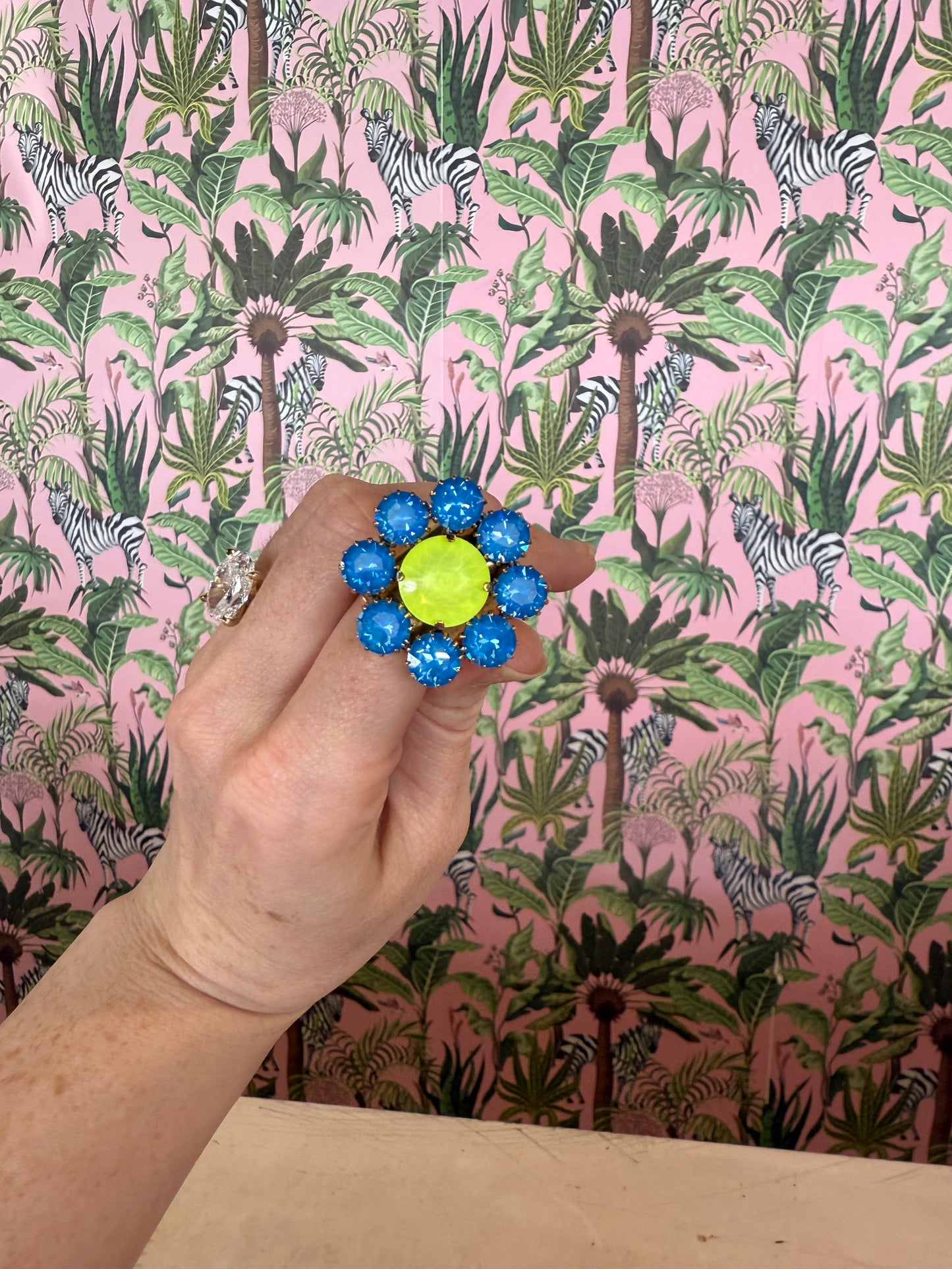 Chrisley Flower Ring in Electric Blue- TOVA