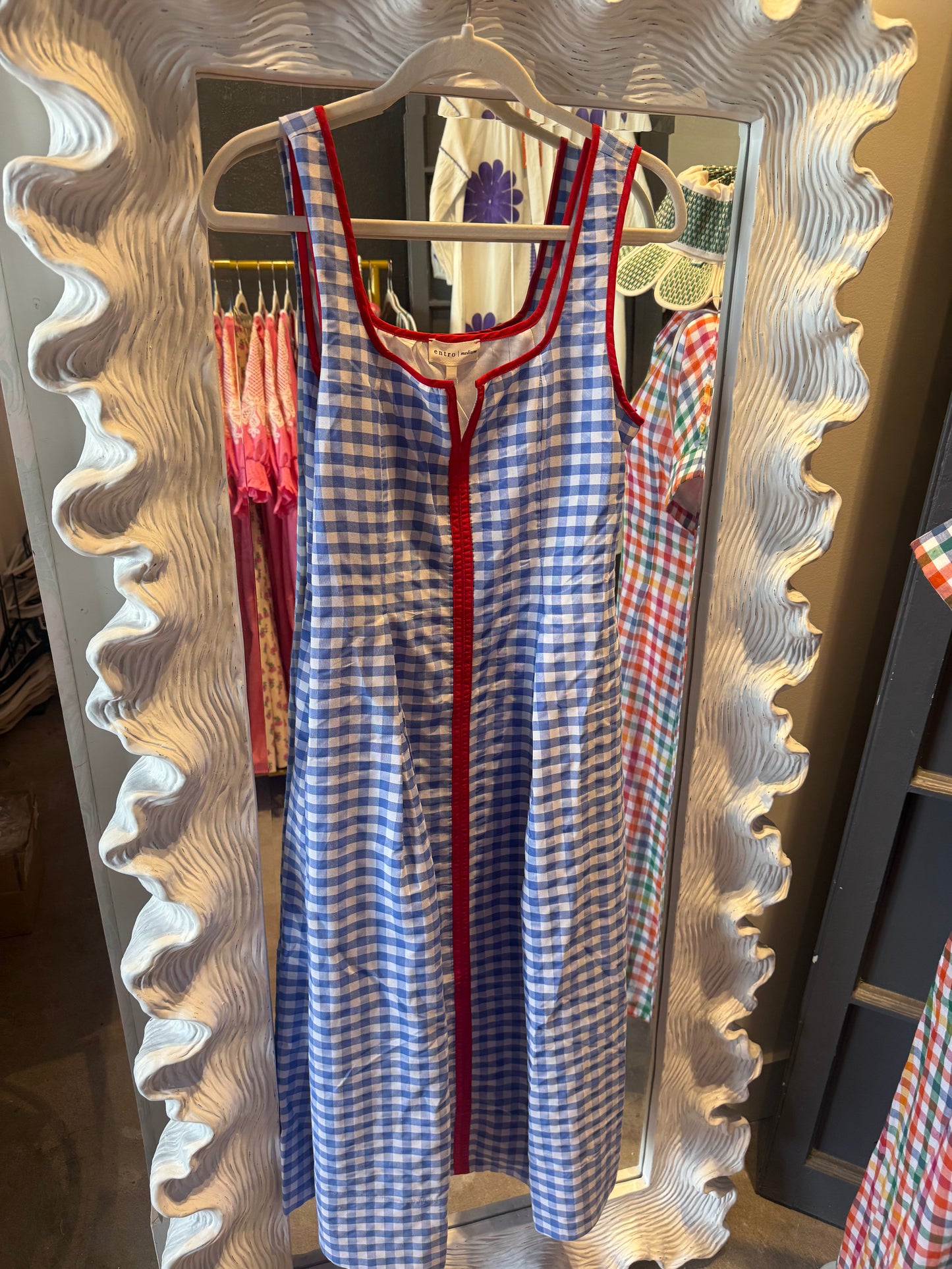 Blue and Red Gingham Midi Dress