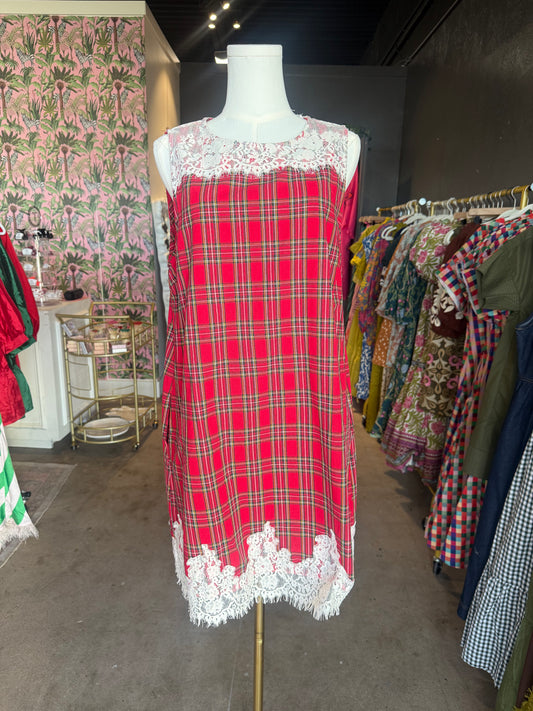 Plaid Lace Shift Dress