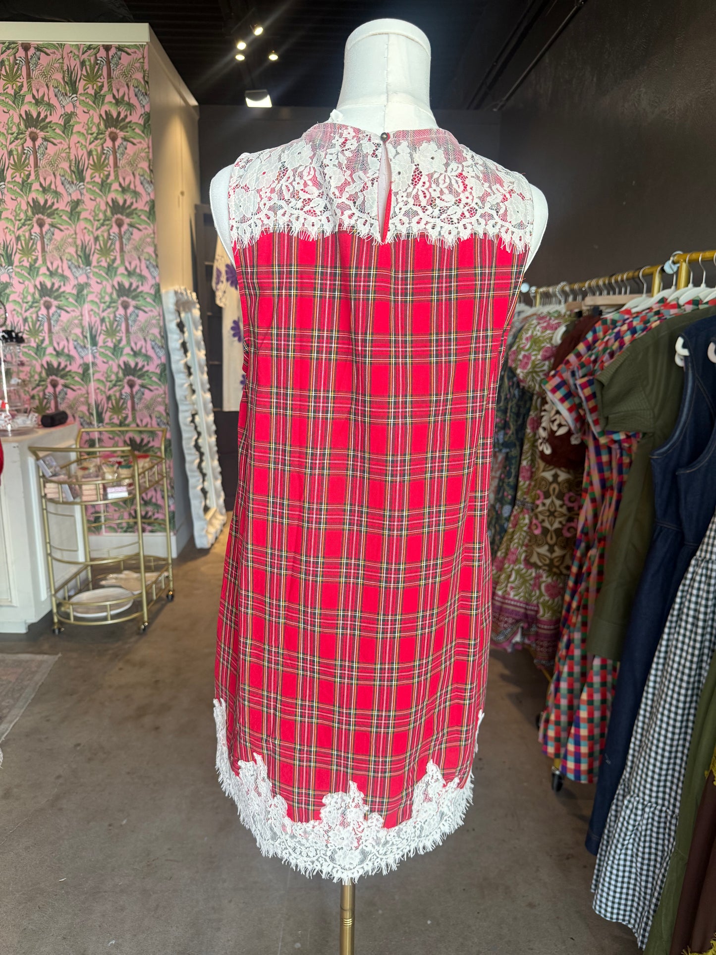 Plaid Lace Shift Dress