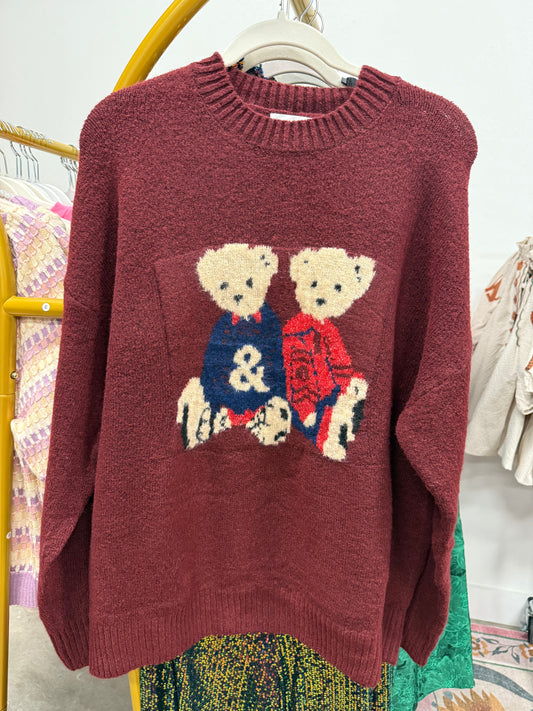 Dapper Bear Sweater- Burgandy