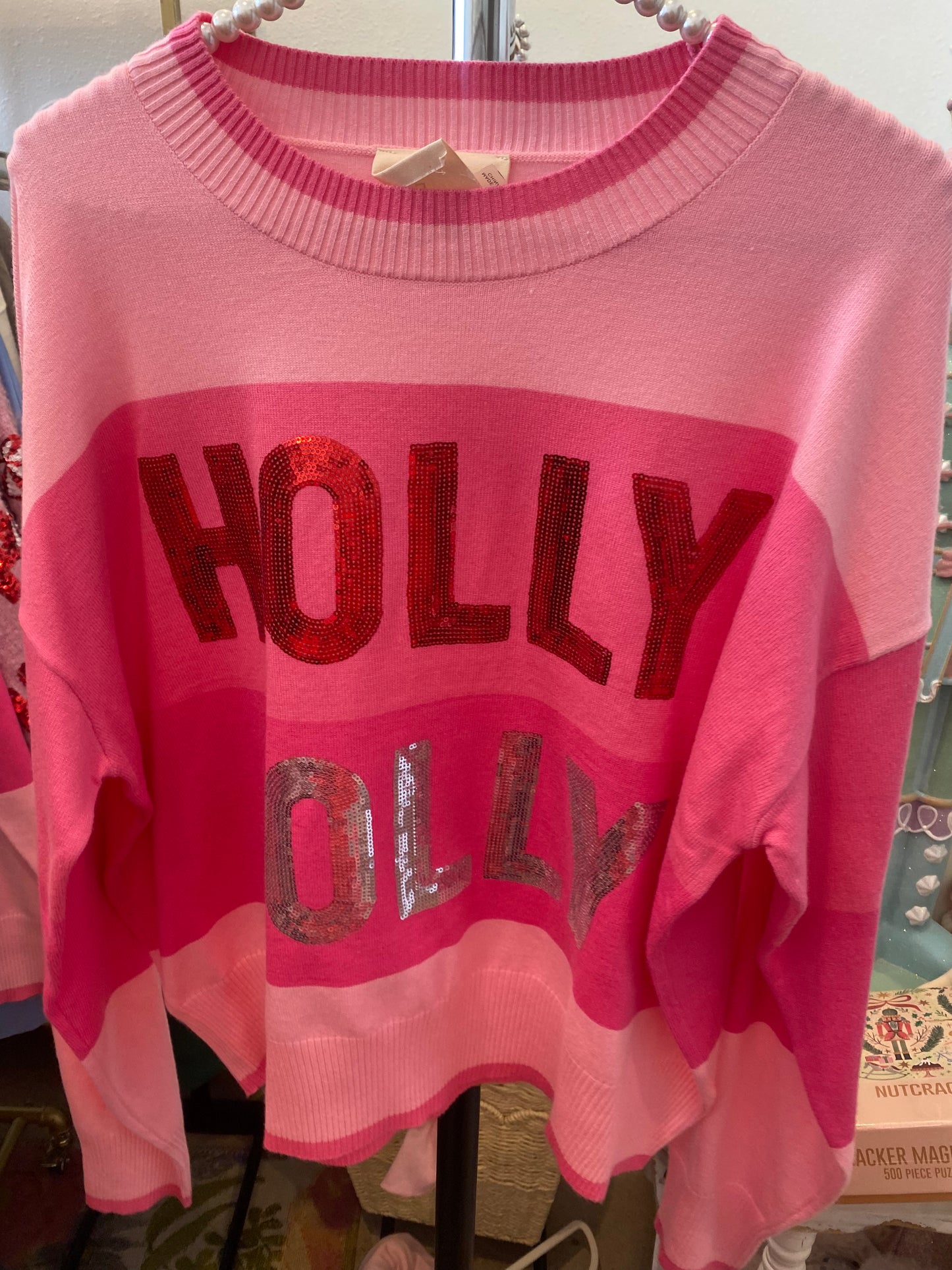 Holly Jolly Sequin Pink Sweater