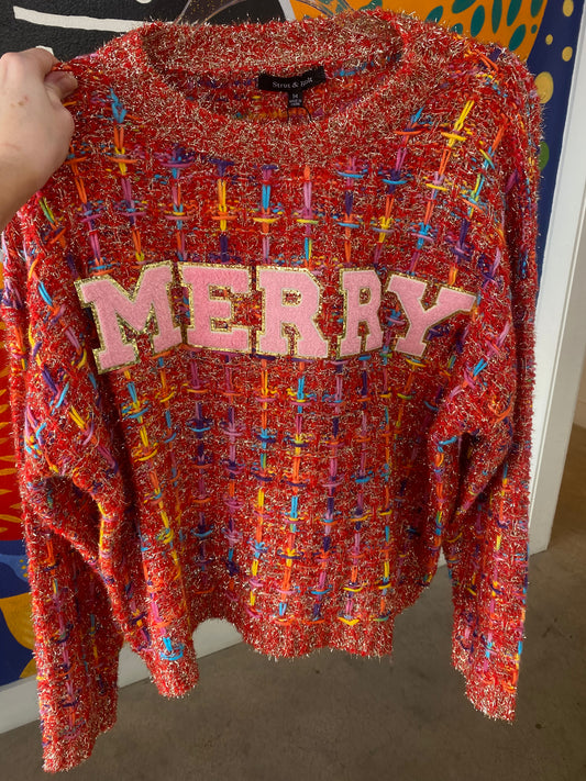 Red Pink Tweed MERRY Sweater