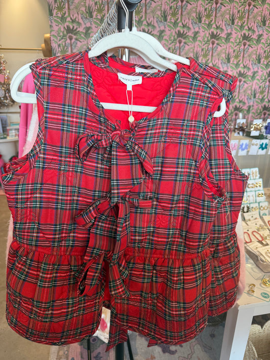 Red Plaid Bow Vest