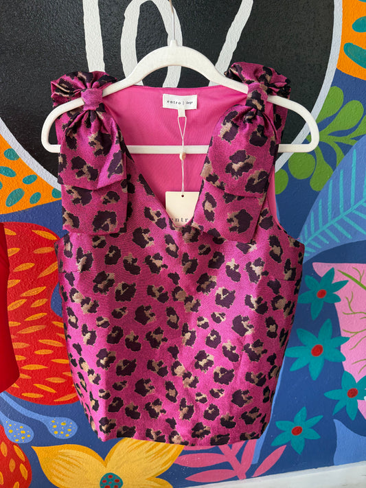 Pink Leopard Bow Top