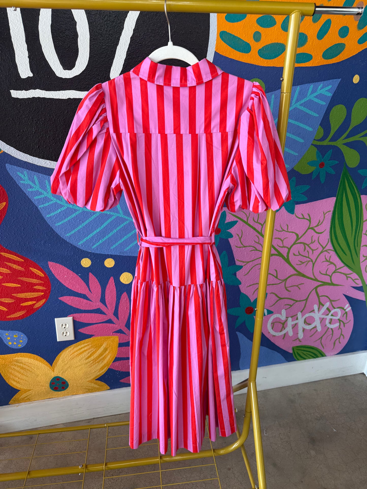 Kate Striped Midi Dress- Pink/Red