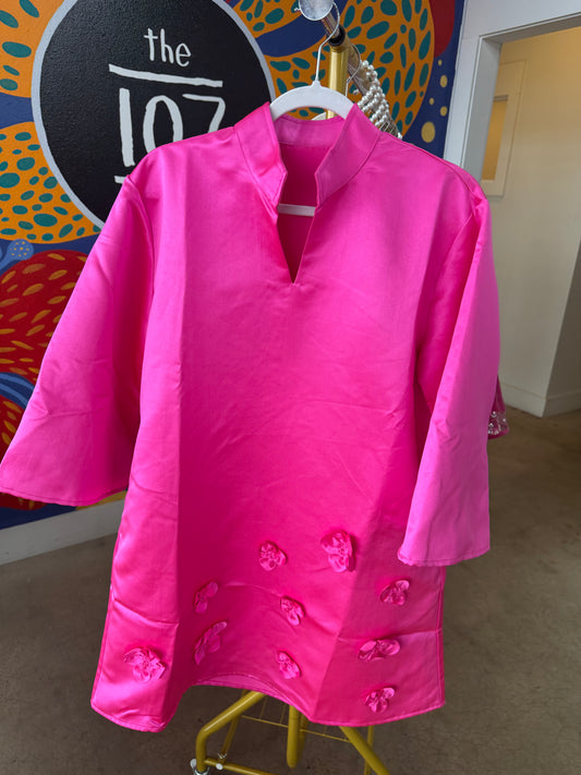 3d Floral Dress Hot Pink- Caryn Lawn