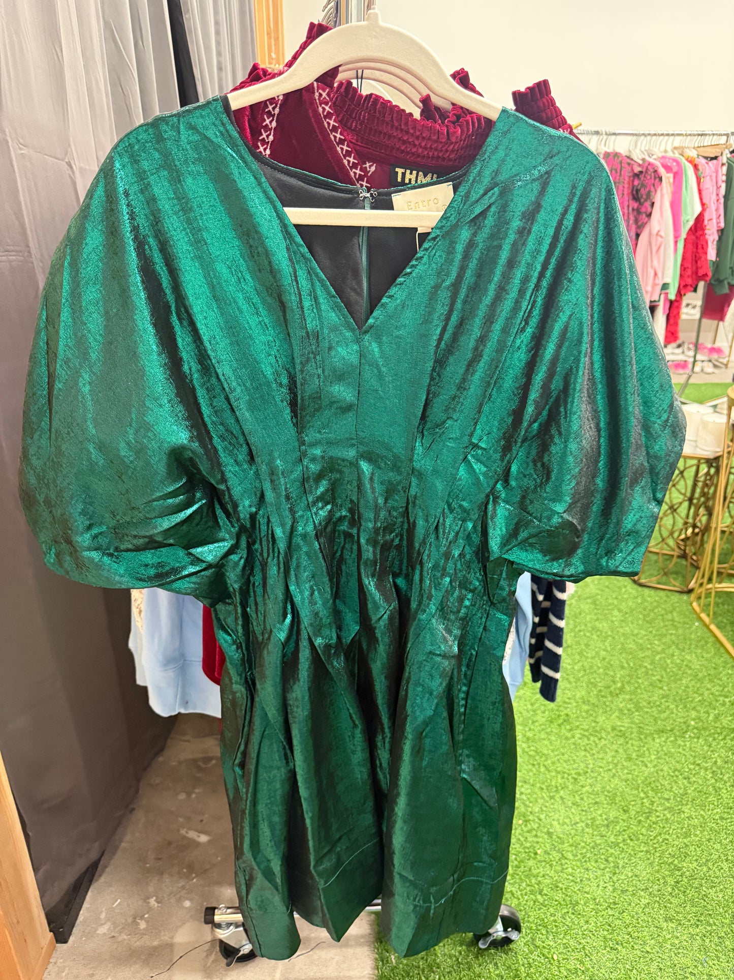 Metallic Green Mini Dress