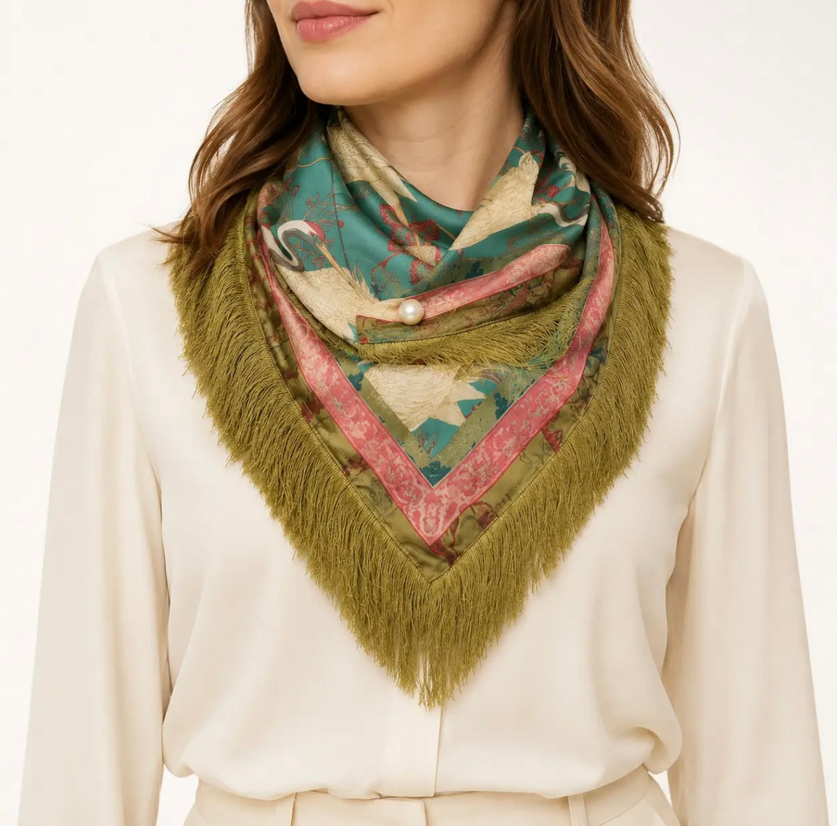 The Golden Crane Fringe Scarf