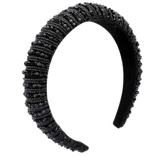 Black Beaded Crystal Headband