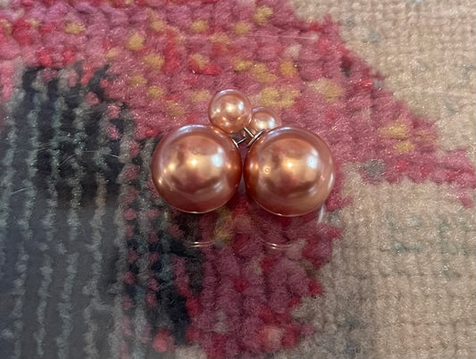 Double Pearl Earrings - Rose Gold