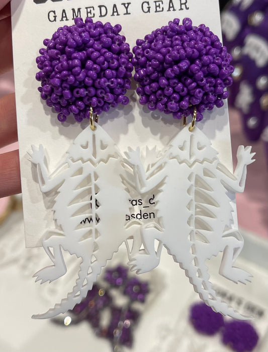 Purple and White Horned Frog Earrings