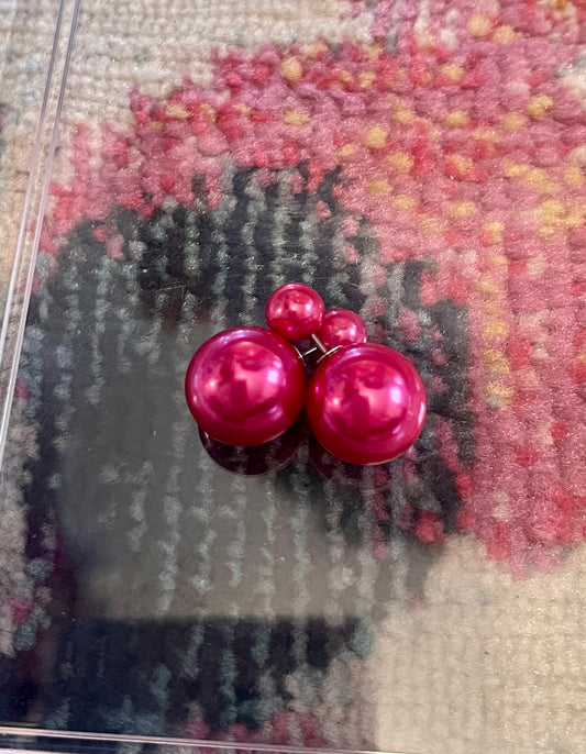 Hot Pink Double Pearl Earrings