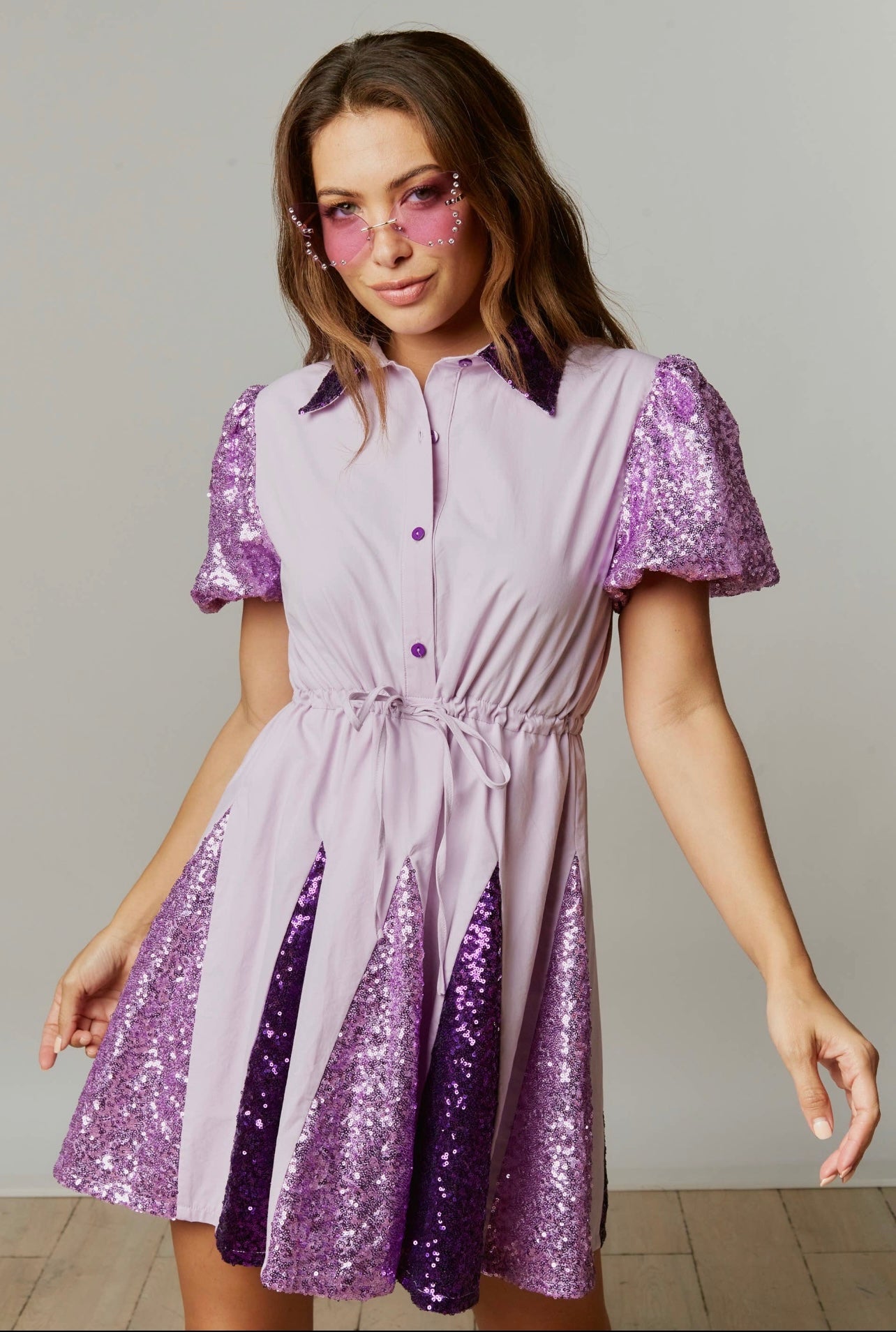 Lavender Purple Colorblock Sequin Midi Dress
