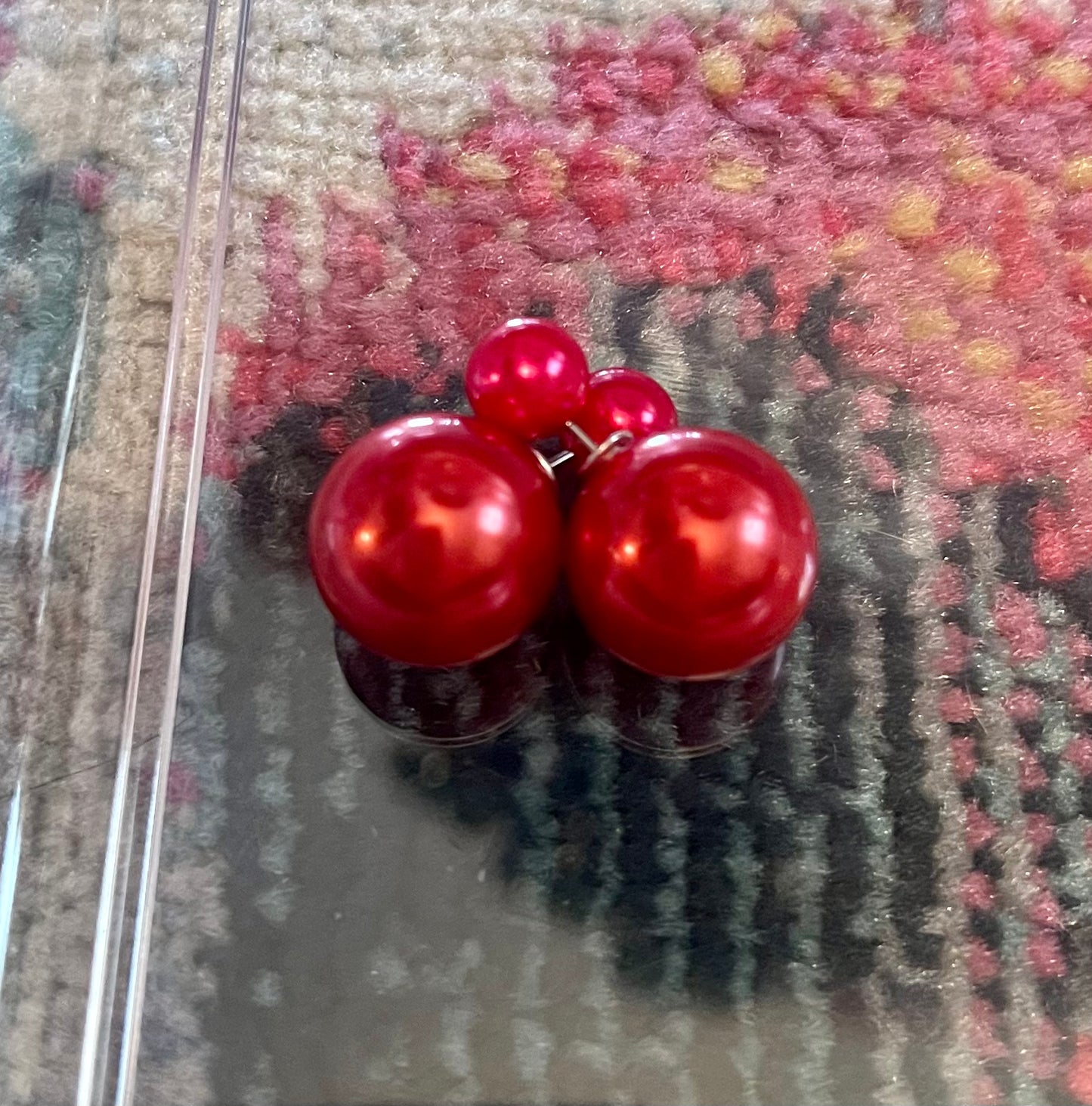 Matte Red Double Pearl Earrings