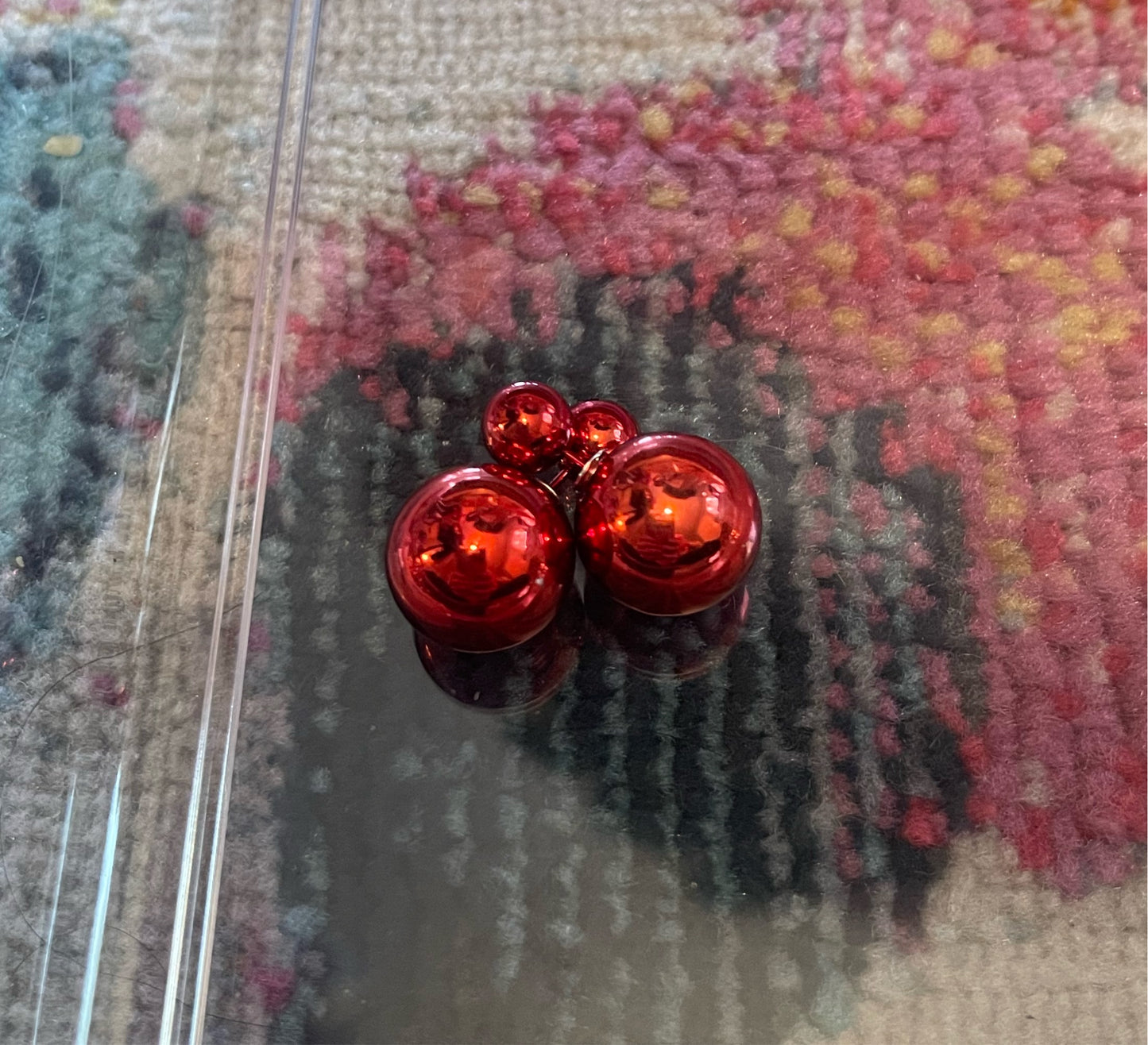 Shiny Red Double Pearl Earrings